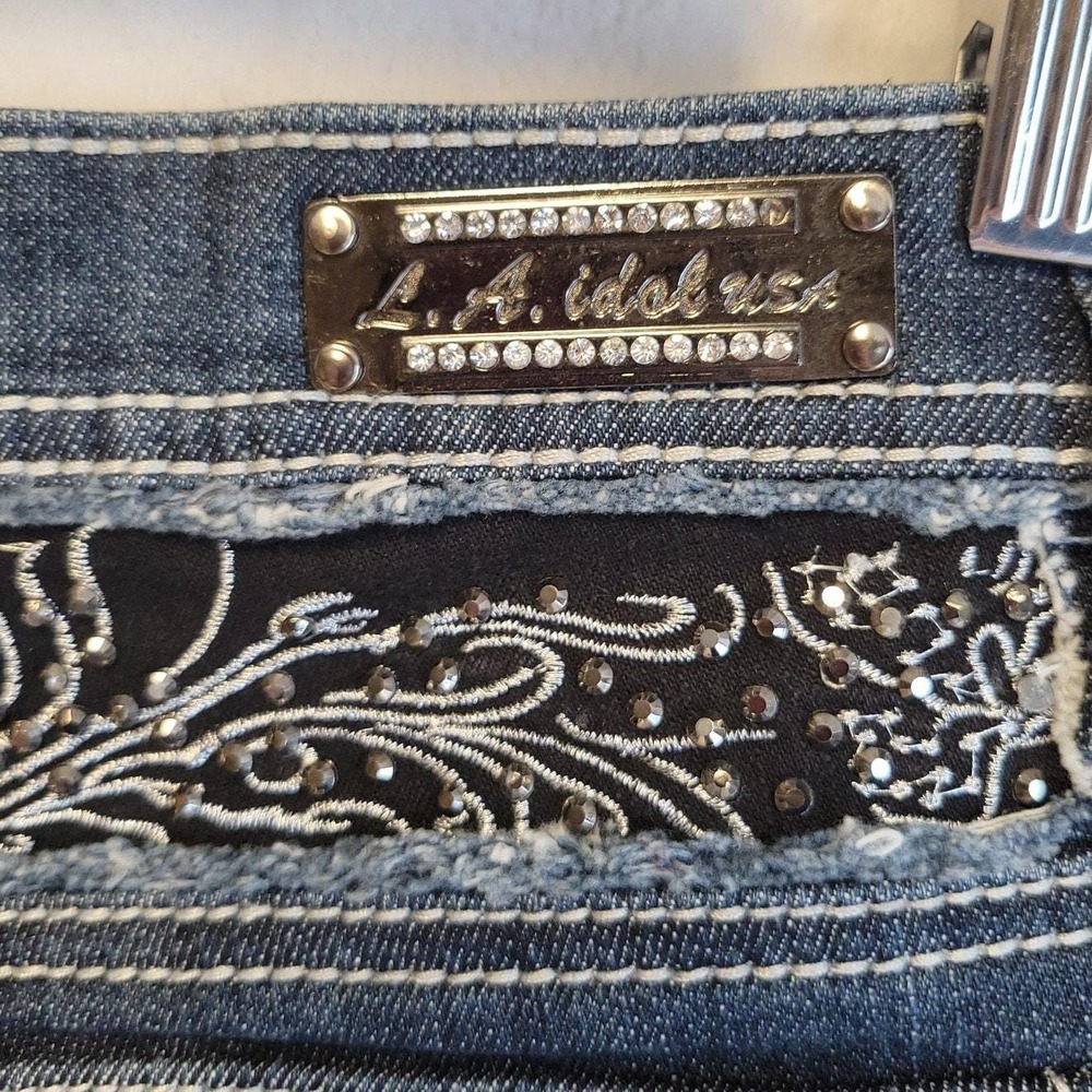 Vintage Y2K LA Idol Bling Jeans Women's‎ Western Low Rise 90s Rhinestone Size 11 - Picture 9 of 10